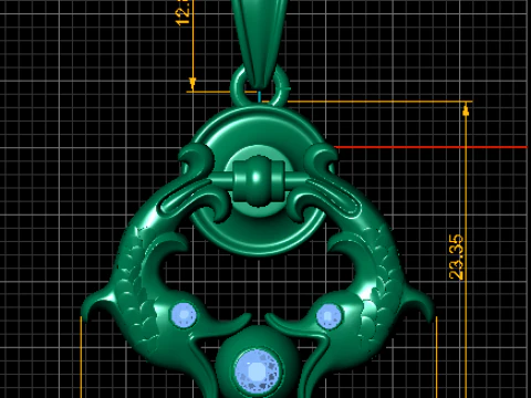 Pingente de peixe dourado com detalhes em rubi Modelo de Impressão 3D