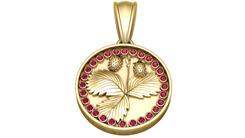 Colgante de fresa con borde de piedras preciosas de rub&iacute; Modelo de impresión 3D .c4d .max .obj .3ds .fbx .stl .blend 