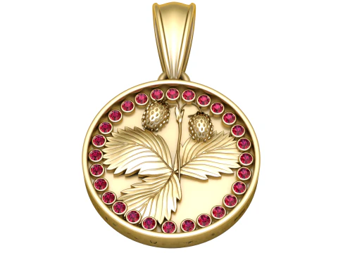 Yakut Taşlı Bordürlü Çilek Kolye 3D Baskı Modeli