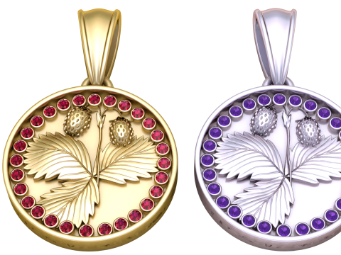 Colgante de fresa con borde de piedras preciosas de rub&iacute; Modelo de impresión 3D