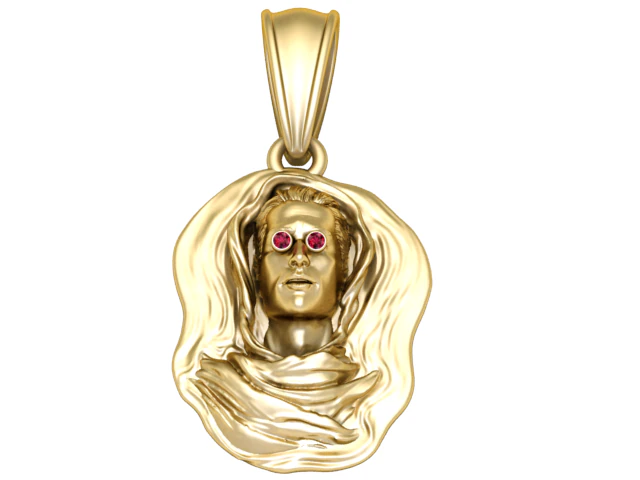 Gold Pendant with Artistic Face and Ruby Accents 3D Print Model .c4d .max .obj .3ds .fbx .stl .blend 