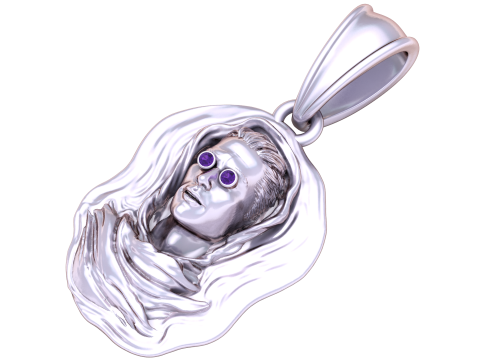 Gold Pendant with Artistic Face and Ruby Accents 3D Print Model