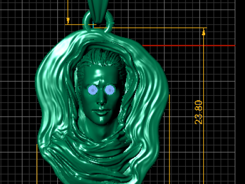 Gold Pendant with Artistic Face and Ruby Accents 3D Print Model