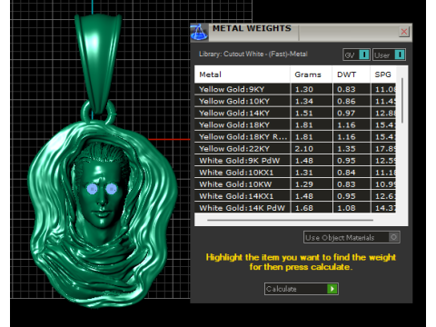 Gold Pendant with Artistic Face and Ruby Accents 3D Print Model