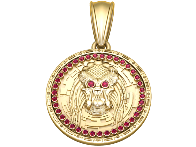 Predator Face Pendant with Ruby Accents 3D Print Model .c4d .max .obj .3ds .fbx .stl .blend