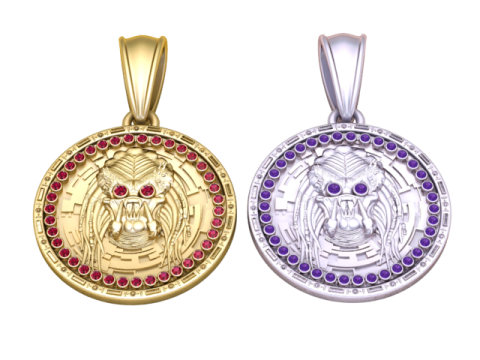 Predator Face Pendant with Ruby Accents 3D Print Model