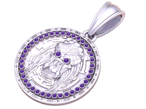 Predator Face Pendant with Ruby Accents 3D Print Model