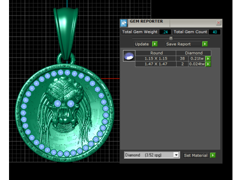 Predator Face Pendant with Ruby Accents 3D Print Model