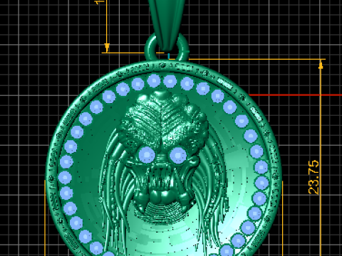 Predator Face Pendant with Ruby Accents 3D Print Model