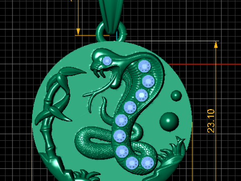 Yakut Desenli Yılan ve Bambu Kolye Ucu 3D Baskı Modeli