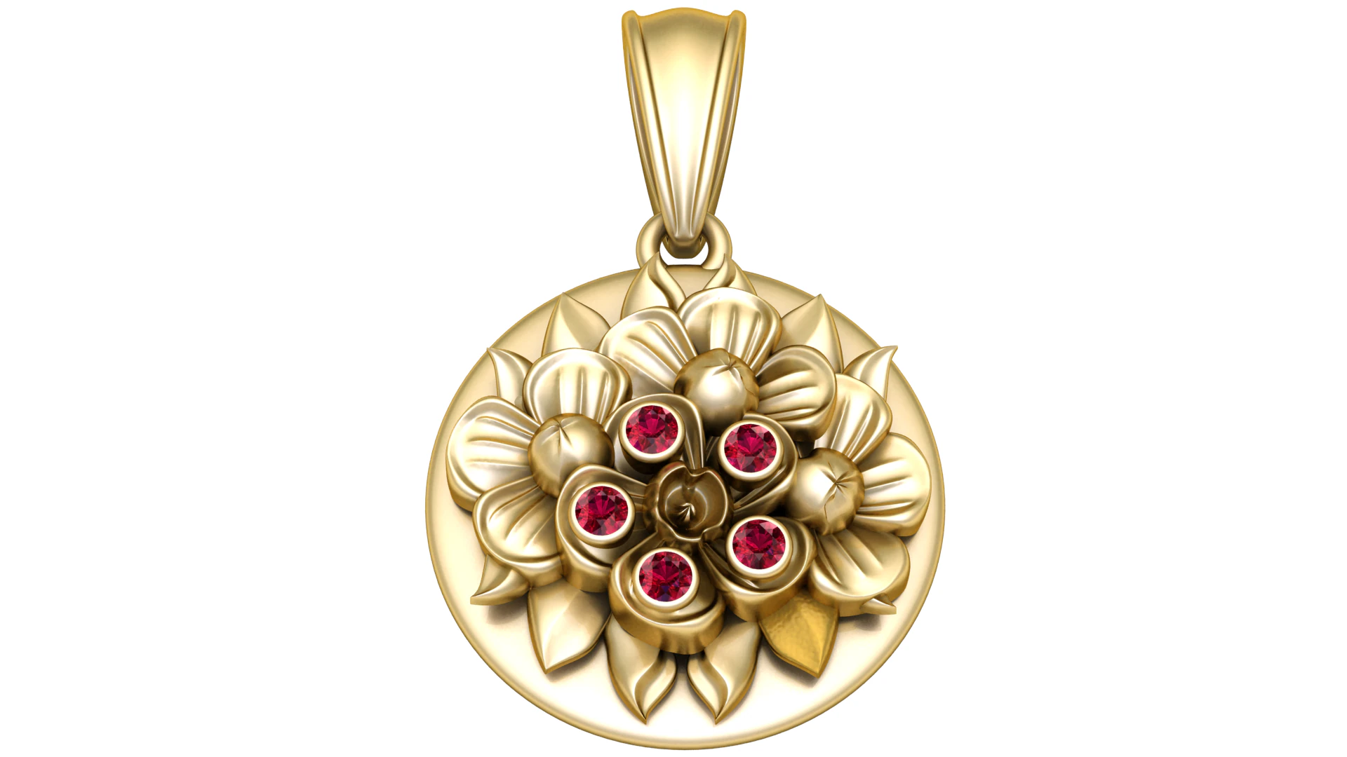 Floral Pendant with Ruby Accents 3D Print Model .c4d .max .obj .3ds .fbx .stl .blend