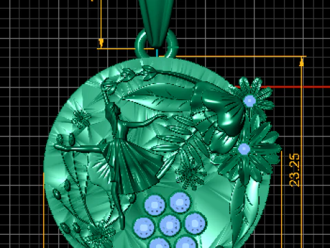 Ballet Dancer Pendant with Ruby Flower Accents 3D Print Model