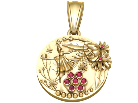 Ballet Dancer Pendant with Ruby Flower Accents 3D Print Model
