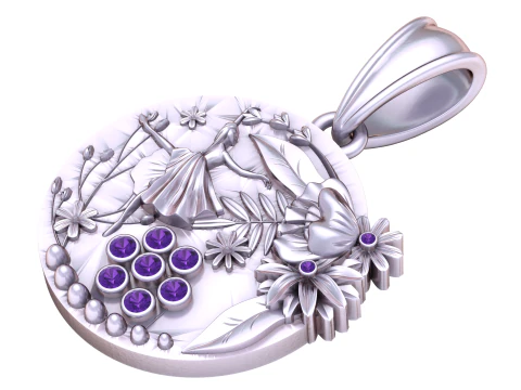 Ballet Dancer Pendant with Ruby Flower Accents 3D Print Model