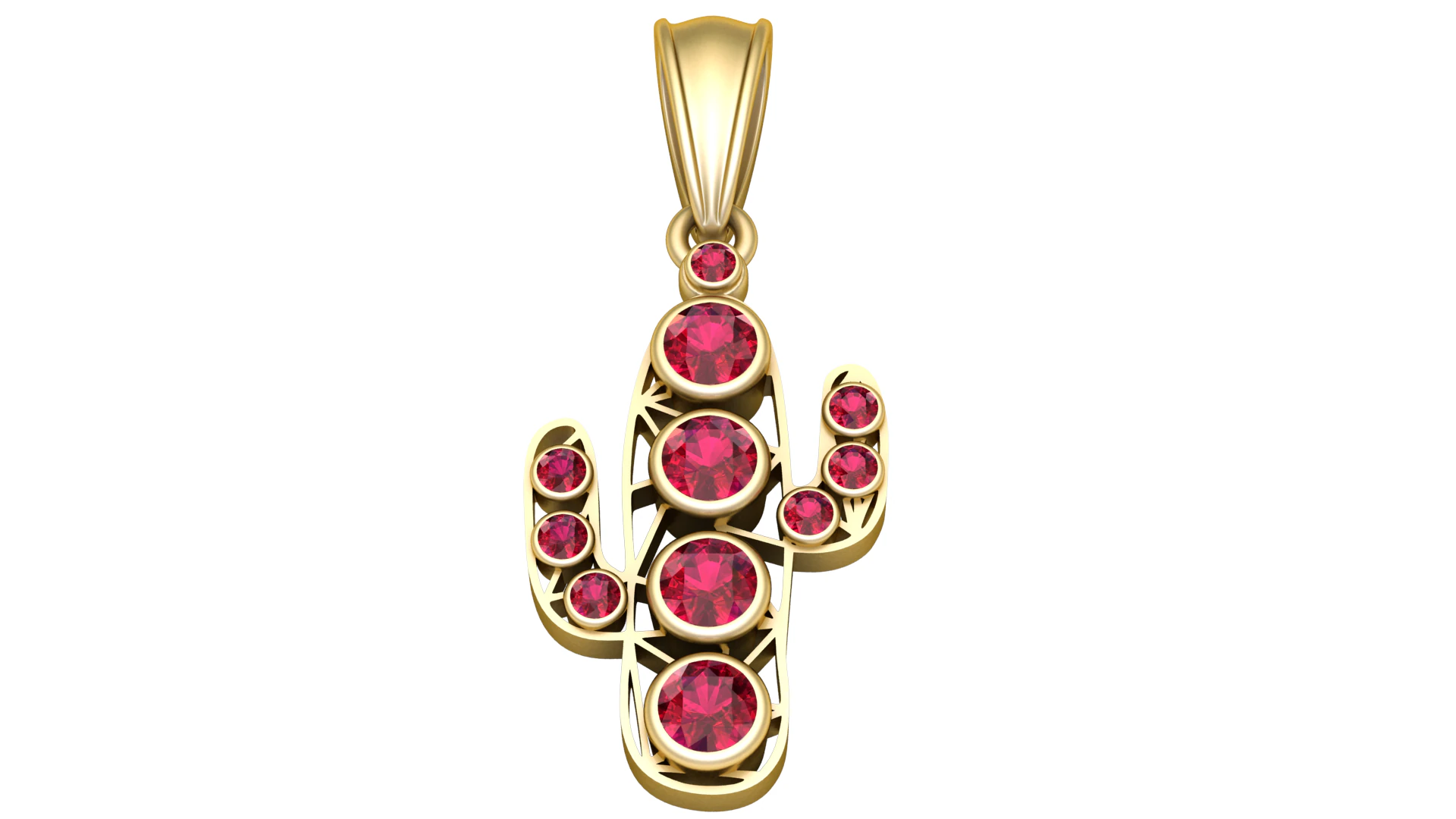 Geometric Cactus Pendant with Ruby Accents 3D Print Model .c4d .max .obj .3ds .fbx .stl .blend 