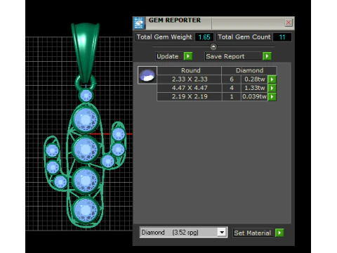 Geometric Cactus Pendant with Ruby Accents 3D Print Model