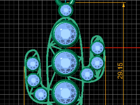 Geometric Cactus Pendant with Ruby Accents 3D Print Model