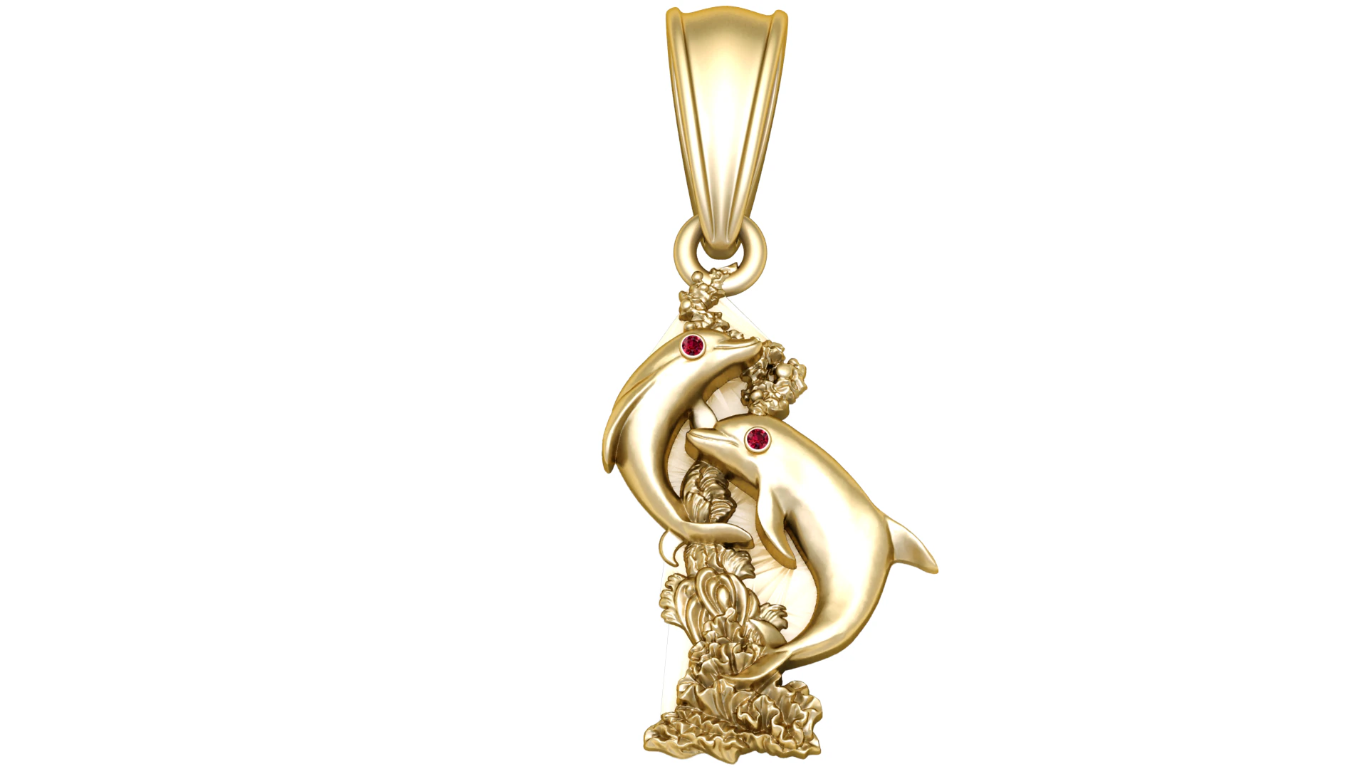 Dolphins in Motion Pendant with Ruby Eyes 3D Print Model .c4d .max .obj .3ds .fbx .stl .blend