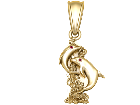 움직이는 돌고래 펜던트와 루비 눈 3D 프린트 모델