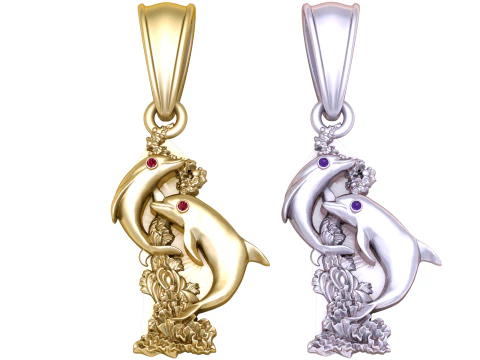 Dolphins in Motion Pendant with Ruby Eyes 3D Print Model
