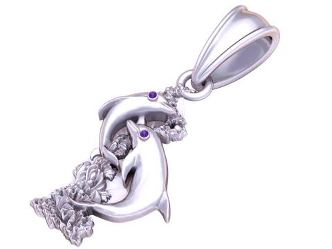 Dolphins in Motion Pendant with Ruby Eyes 3D Print Model