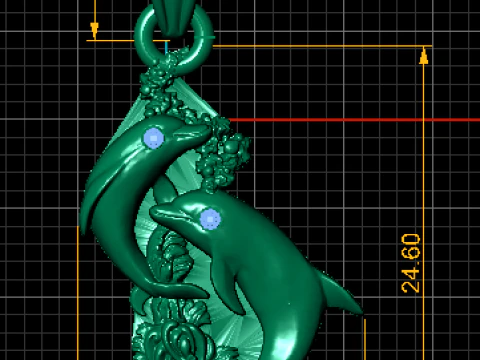 Dolphins in Motion Pendant with Ruby Eyes 3D Print Model