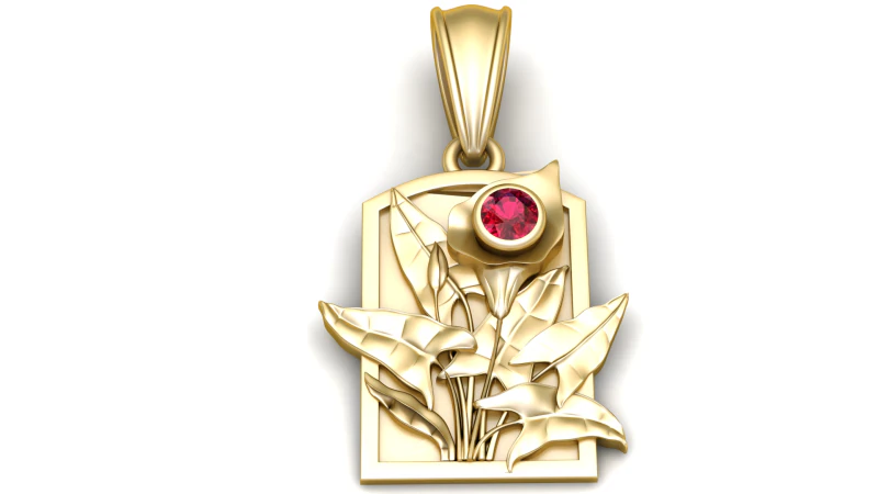 Liontin Calla Lily dengan Aksen Ruby Model Cetak 3D .c4d .max .obj .3ds .fbx .stl .blend 