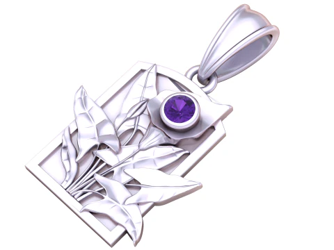 Liontin Calla Lily dengan Aksen Ruby Model Cetak 3D