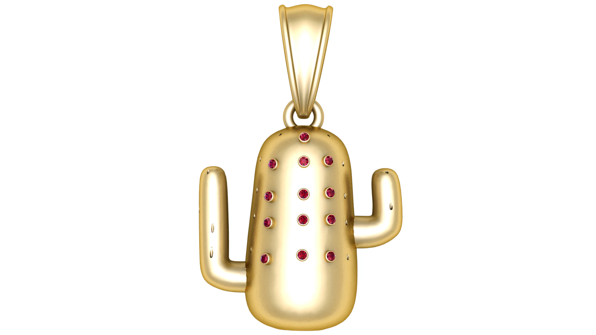 Gold Cactus Pendant with Ruby Accents 3D Print Model .c4d .max .obj .3ds .fbx .stl .blend