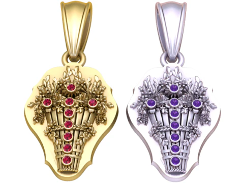 Floral Bouquet Pendant with Ruby Accents 3D Print Model