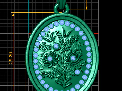 Floral Oval Pendant with Ruby Accents 3D Print Model