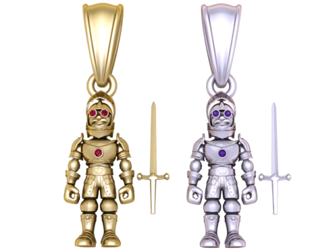 Knight in Armor Pendant with Ruby Eyes and Sword 3D Print Model