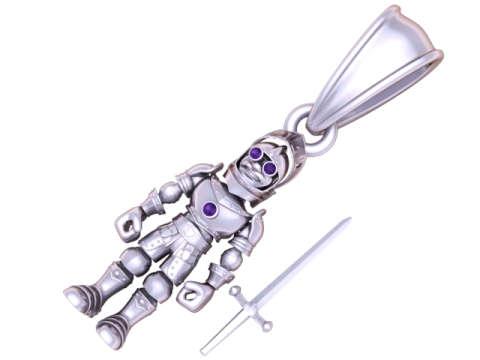 Knight in Armor Pendant with Ruby Eyes and Sword 3D Print Model