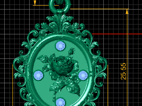 Rose Pendant with Ruby Accents in Ornate Frame 3D Print Model