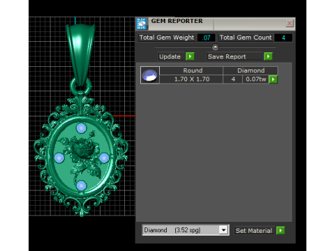 Rose Pendant with Ruby Accents in Ornate Frame 3D Print Model