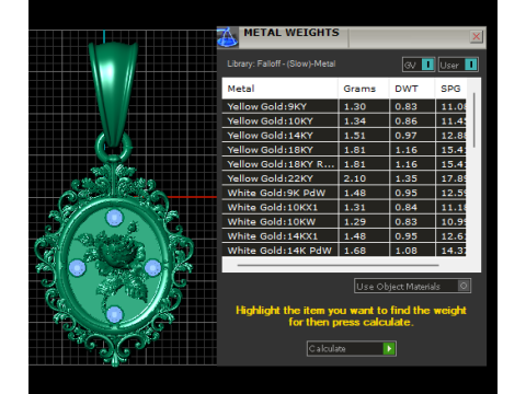 Rose Pendant with Ruby Accents in Ornate Frame 3D Print Model