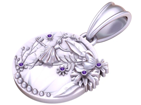 Ballet Dancer Pendant with Ruby and Floral Accents 3D Print Model