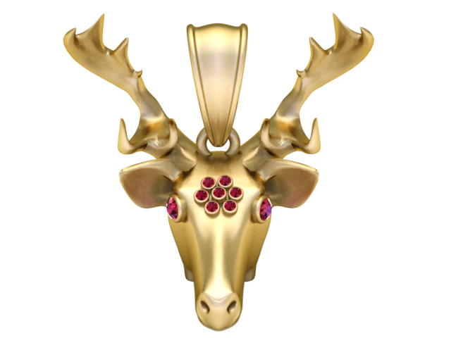Golden Deer Pendant with Ruby Accents 3D Print Model .c4d .max .obj .3ds .fbx .stl .blend