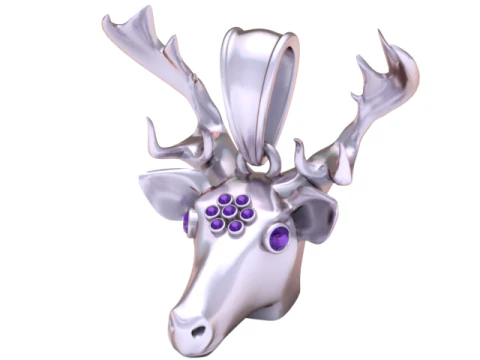 Golden Deer Pendant with Ruby Accents 3D Print Model