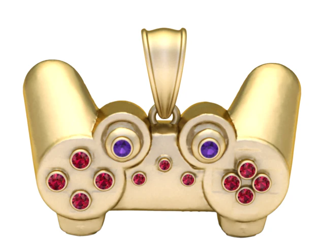 Gaming Controller Pendant with Ruby and Amethyst Accents 3D Print Model .c4d .max .obj .3ds .fbx .stl .blend