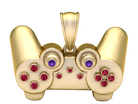 Gaming Controller Pendant with Ruby and Amethyst Accents 3D Print Model