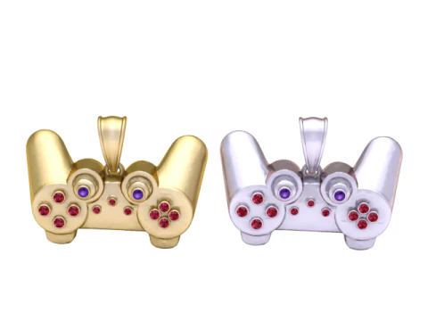 Gaming Controller Pendant with Ruby and Amethyst Accents 3D Print Model