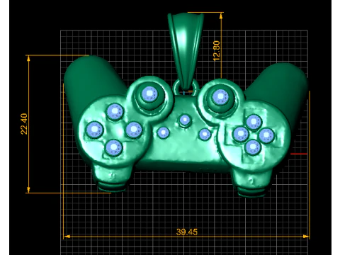 Gaming Controller Pendant with Ruby and Amethyst Accents 3D Print Model