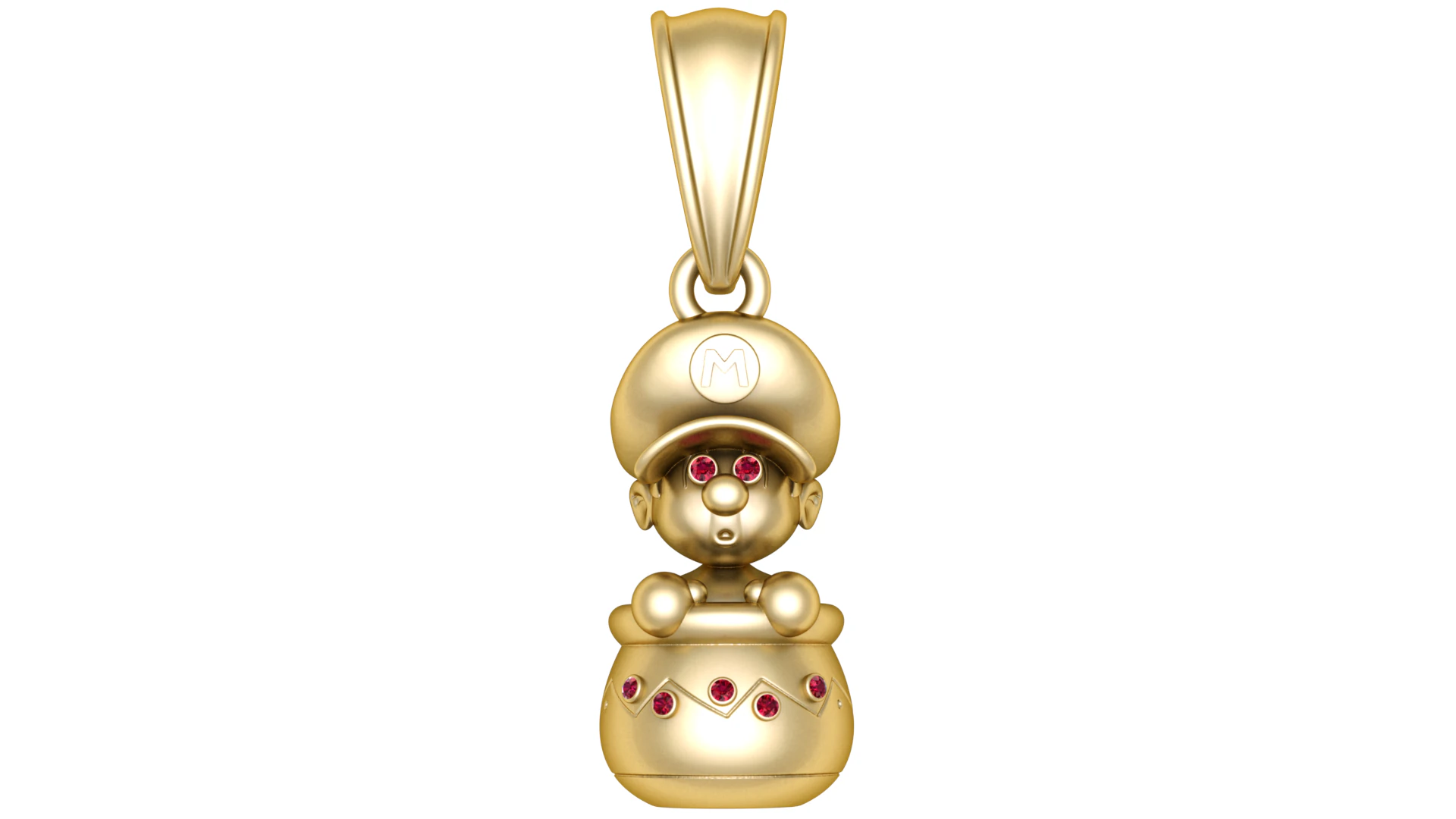 Mario Inspired Pendant with Ruby Gemstone Details 3D Print Model .c4d .max .obj .3ds .fbx .stl .blend 