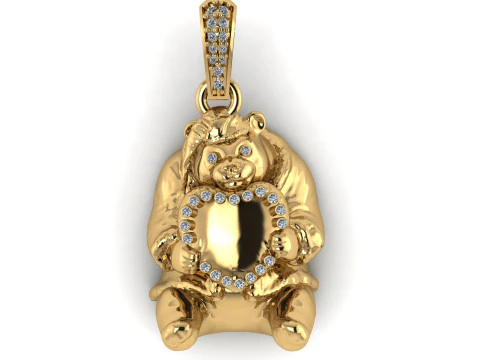 Cute Teddy Bear Halo Pendant Gemstone Frame Charm 3D Printable 3D Print Model