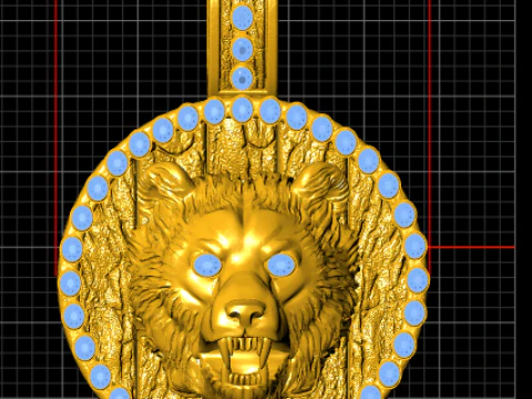 Fierce Bear Head Medallion Pendant Round Halo Coin Charm 3D Printable 3D Print Model