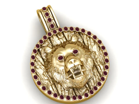 Fierce Bear Head Medallion Pendant Round Halo Coin Charm 3D Printable 3D Print Model