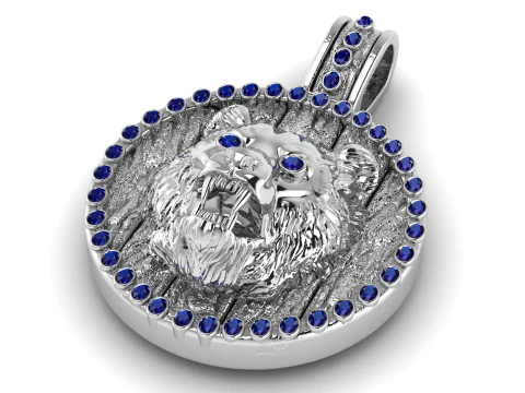Fierce Bear Head Medallion Pendant Round Halo Coin Charm 3D Printable 3D Print Model