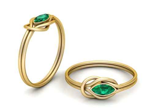 Cincin Simpul Zamrud Marquise Model CAD 3D Gaya Infinity Emas Elegan Model Cetak 3D