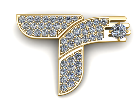 Diamanten eerste F-hanger in gouden luxe Pav Letter-bedel 3D printmodel